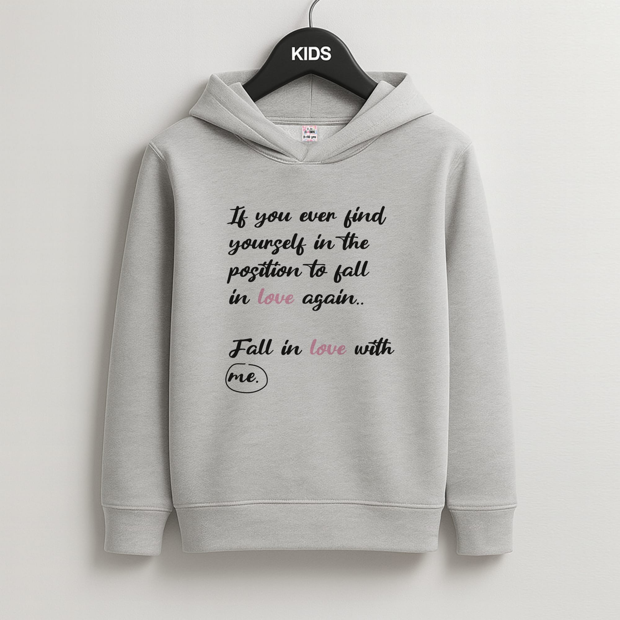 Fall In Love With Me Kids Grey Hoodie