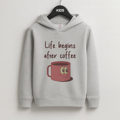 Life Begins After Coffee - Aesthetic Quote Kids Grey Hoodie