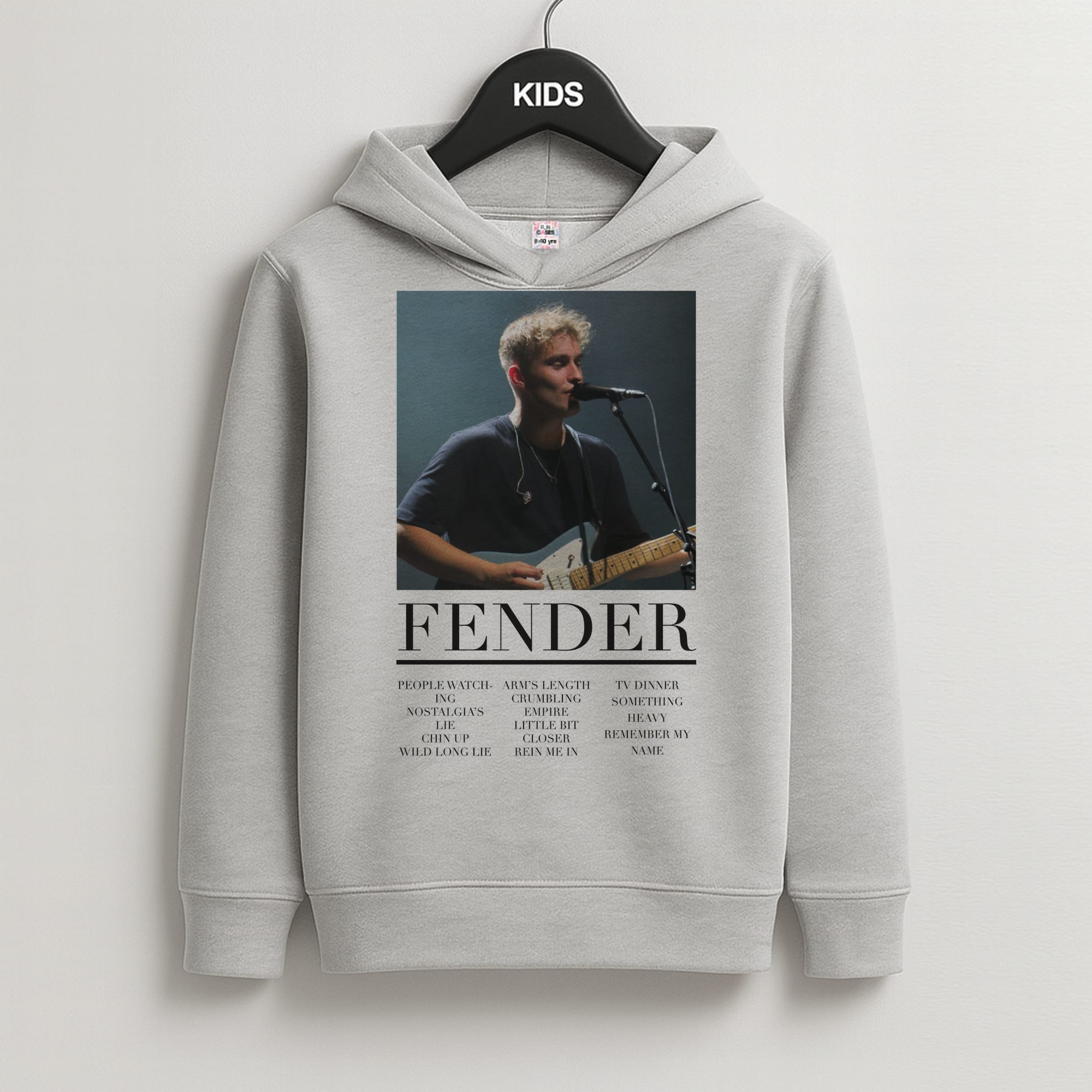 Fender Orange Song List Kids Grey Hoodie