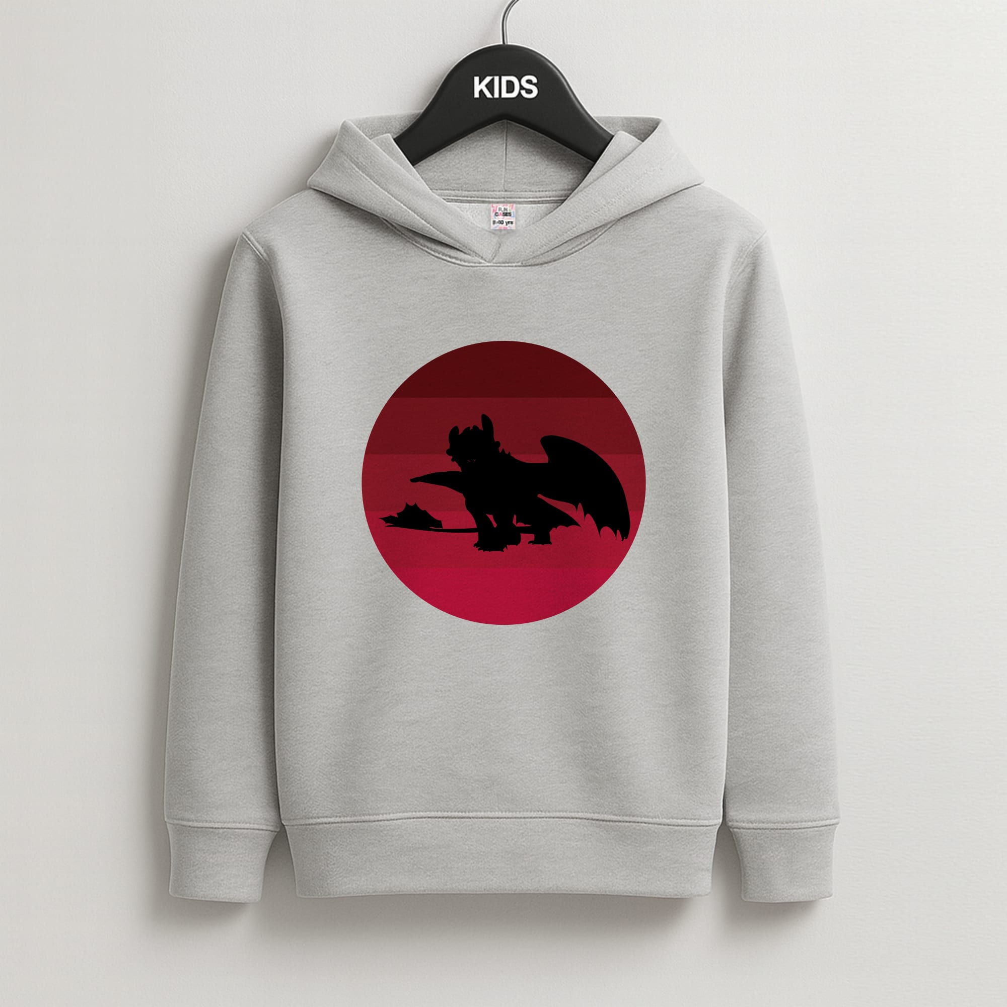 Red Sunset Dragon Kids Grey Hoodie