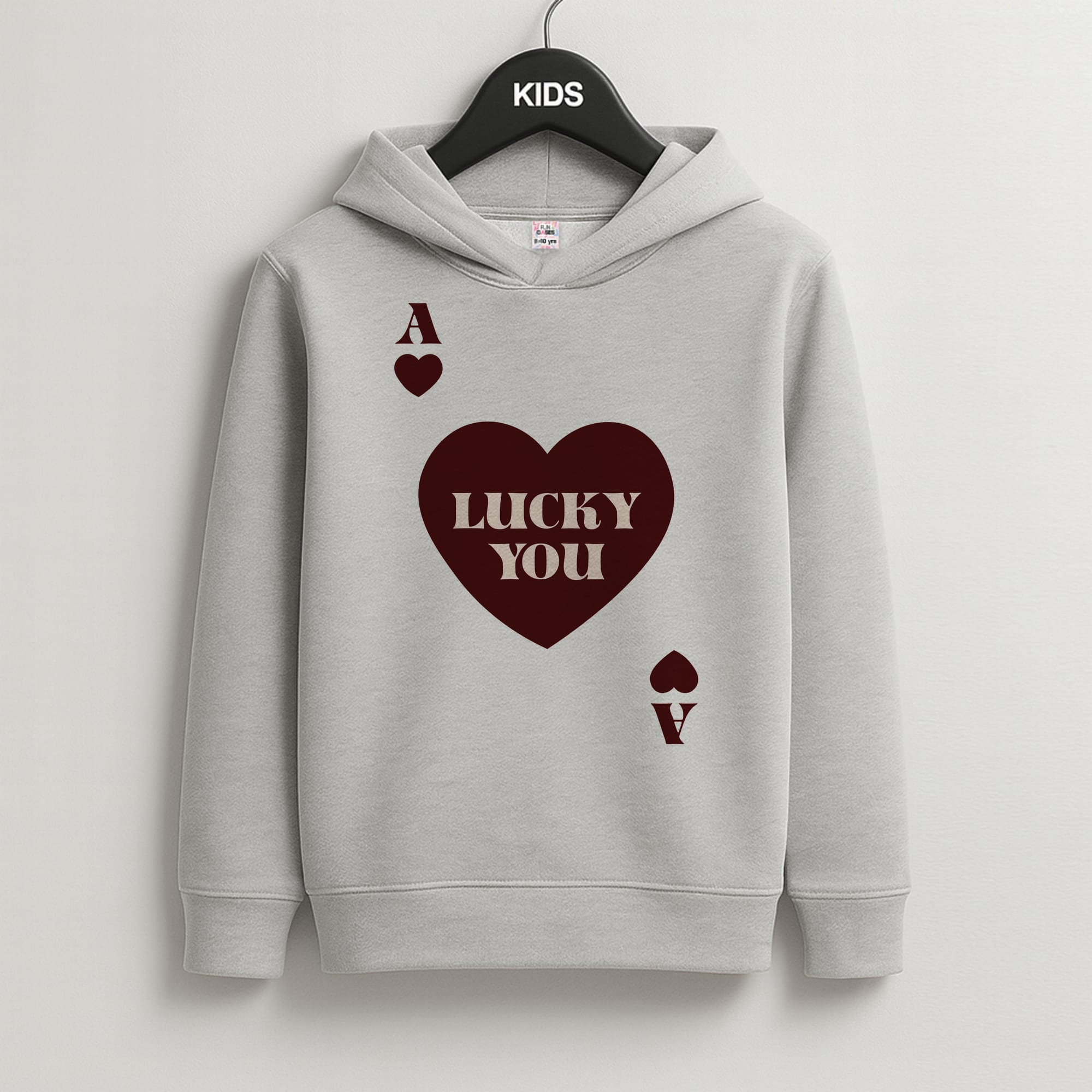 Ace Of Hearts Lucky You Kids Grey Hoodie