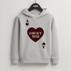 Ace Of Hearts Lucky You Kids Grey Hoodie