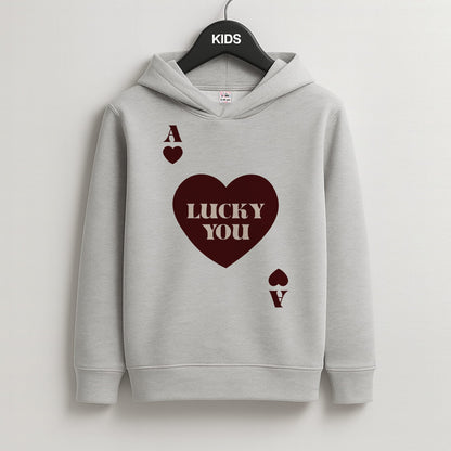 Ace Of Hearts Lucky You Kids Grey Hoodie