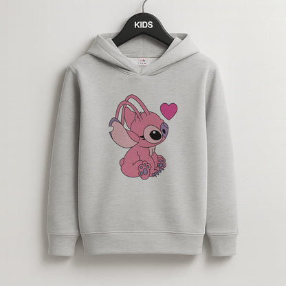 Love Heart Pattern - Pink Alien Kids Grey Hoodie