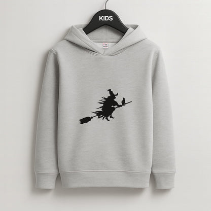 Witch And Cat - Halloween Kids Grey Hoodie