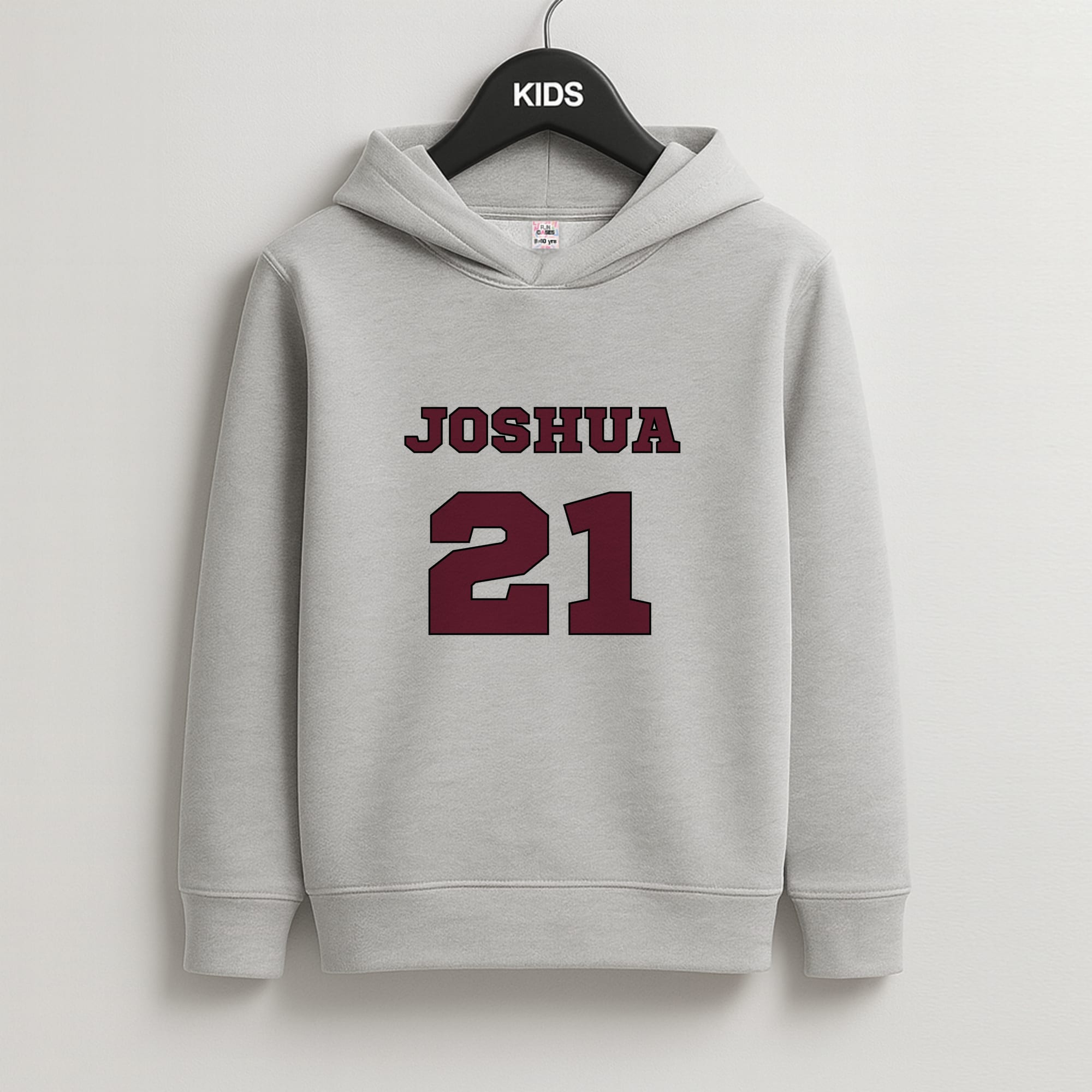 Burgundy - Personalised Football Kids Grey Hoodie