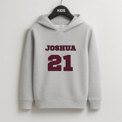 Burgundy - Personalised Football Kids Grey Hoodie