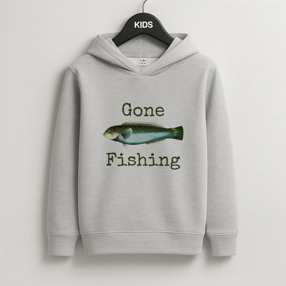 Gone Fishing  Kids Grey Hoodie