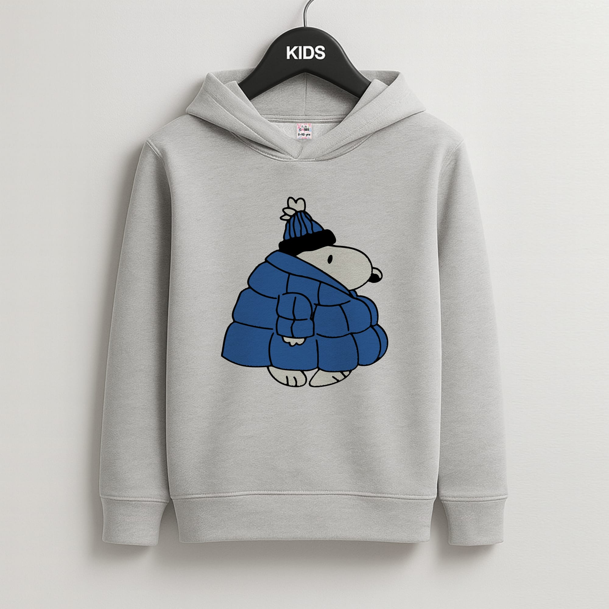 Cartoon Beagle Puffer Jacket Blue Kids Grey Hoodie