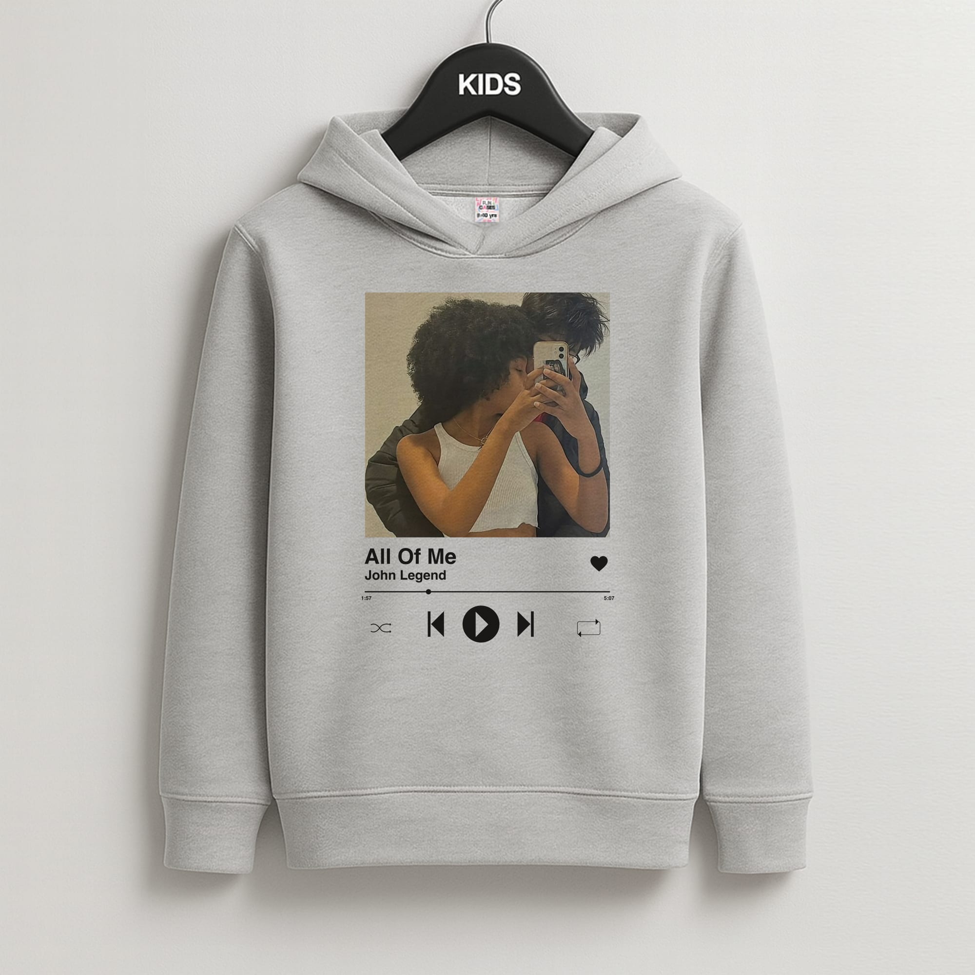 Album Cover - Personalised Couples Kids Grey Hoodie