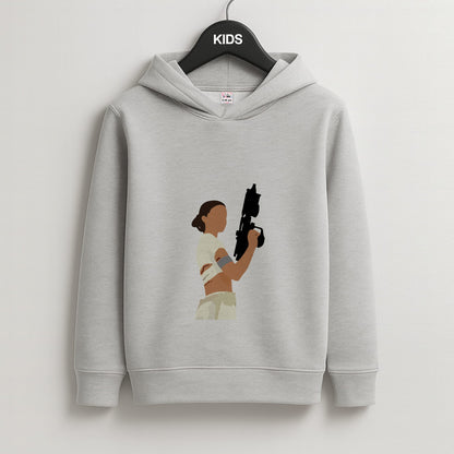 Leia With Gun Kids Grey Hoodie
