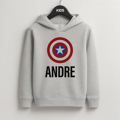 Captain America - Personalised Superhero Comic Kids Grey Hoodie