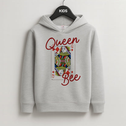 Queen Bee Playing Card Kids Grey Hoodie