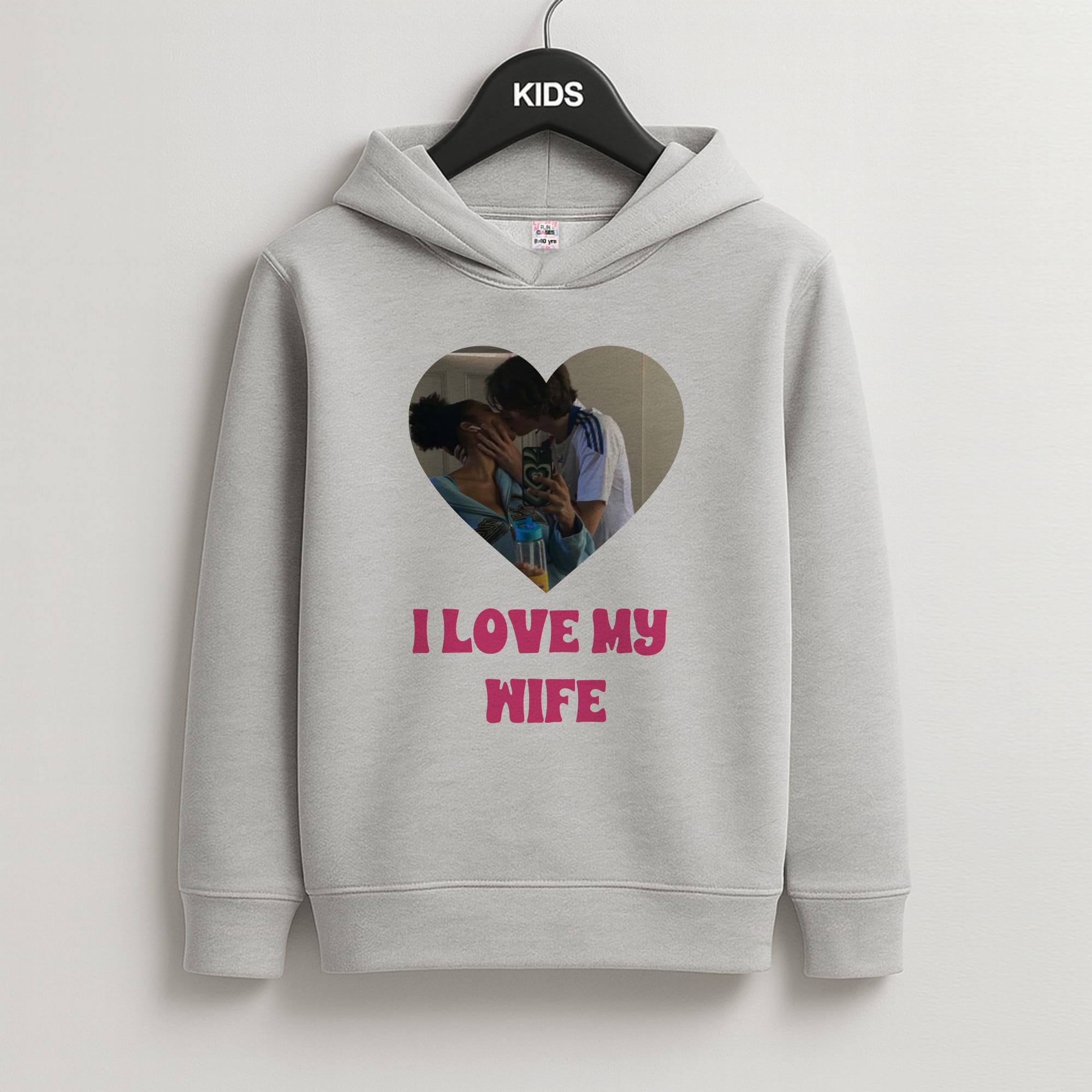 I Love My Wife - Personalised Couples Kids Grey Hoodie