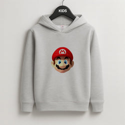 Mario Face - Mario Kids Grey Hoodie