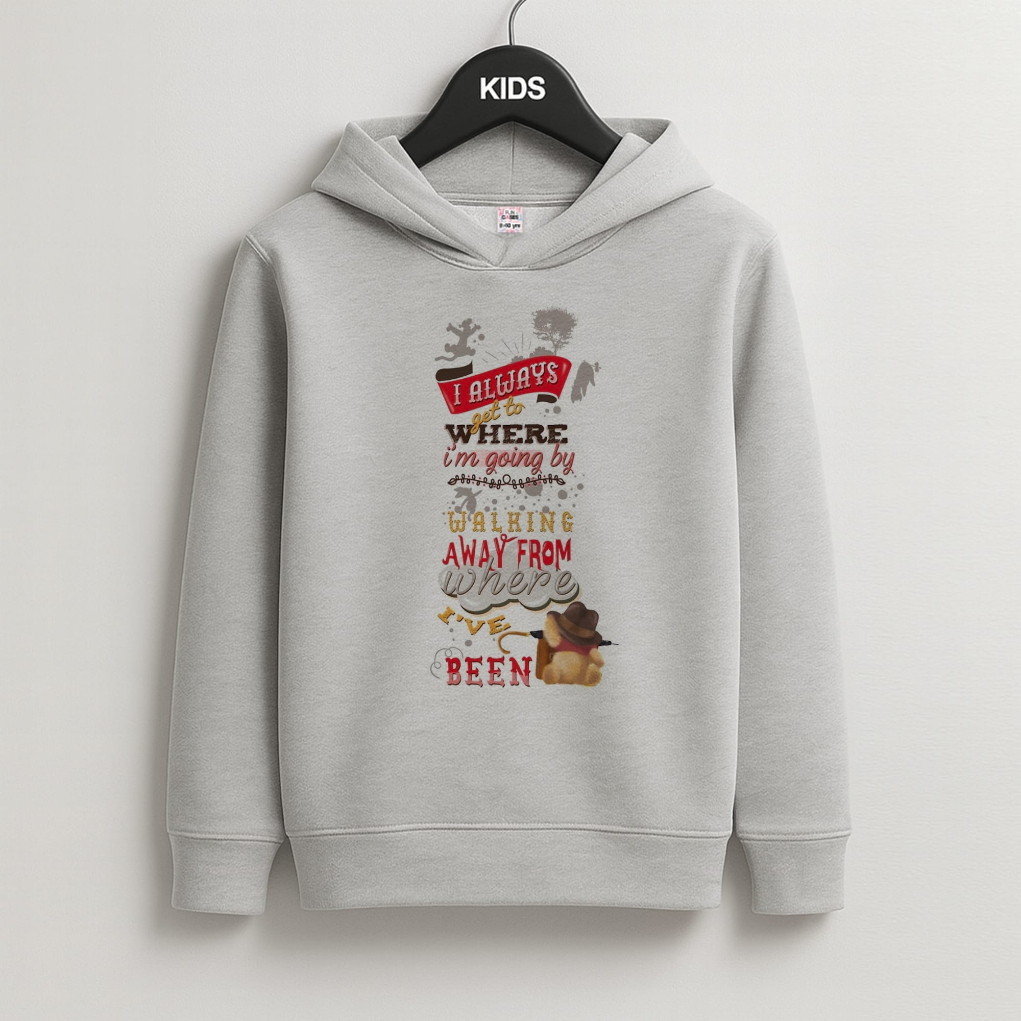 I Always Get Where I'm Going - Winnie Quote Kids Grey Hoodie