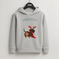 Dachshund Through The Snow - Christmas Kids Grey Hoodie