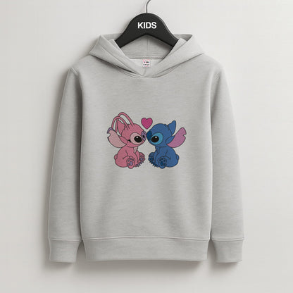 Angel And Blue Alien - Pink Alien Kids Grey Hoodie