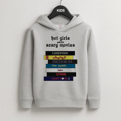 Hot Girls Watch Scary Movies Kids Grey Hoodie