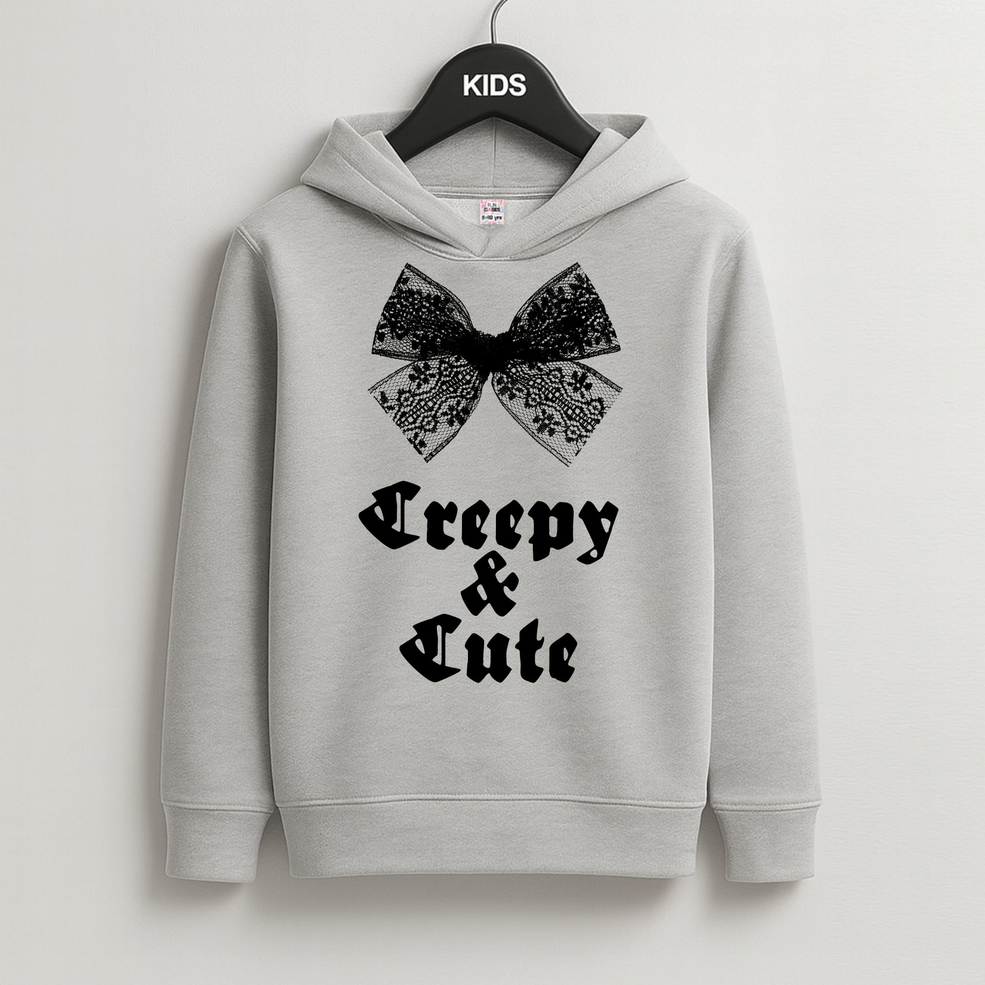 Creepy And Cute Coquette Kids Grey Hoodie