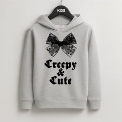 Creepy And Cute Coquette Kids Grey Hoodie