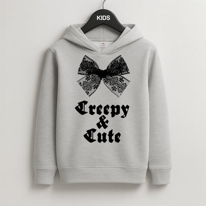 Creepy And Cute Coquette Kids Grey Hoodie
