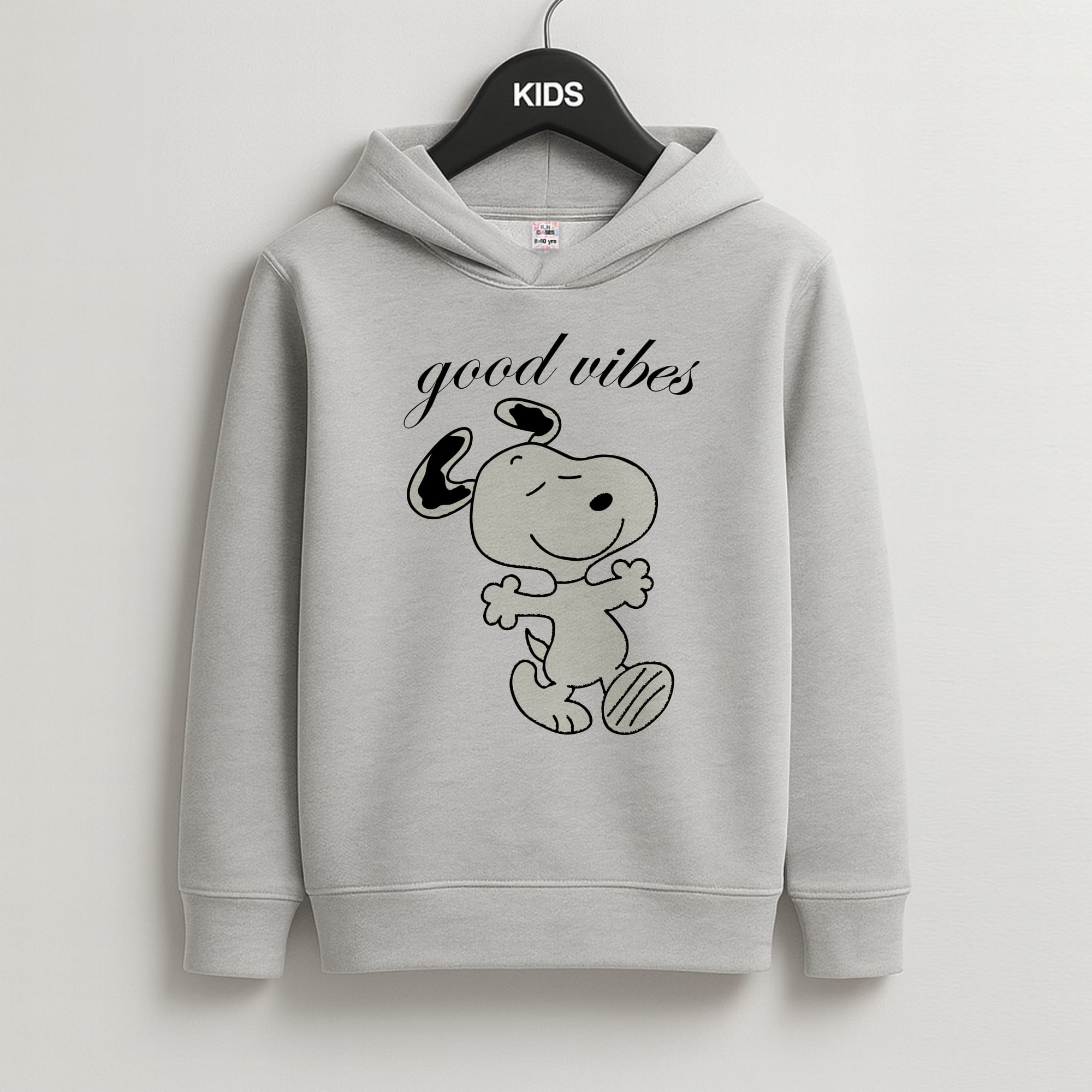 Good Vibes Cartoon Beagle Kids Grey Hoodie