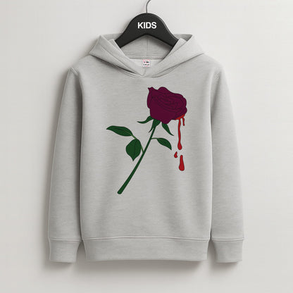 Dark Pink Rose Kids Grey Hoodie