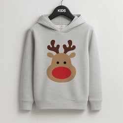 Rudolph Face - Christmas Kids Grey Hoodie