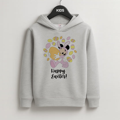 Happy Easter Pink  Kids Grey Hoodie