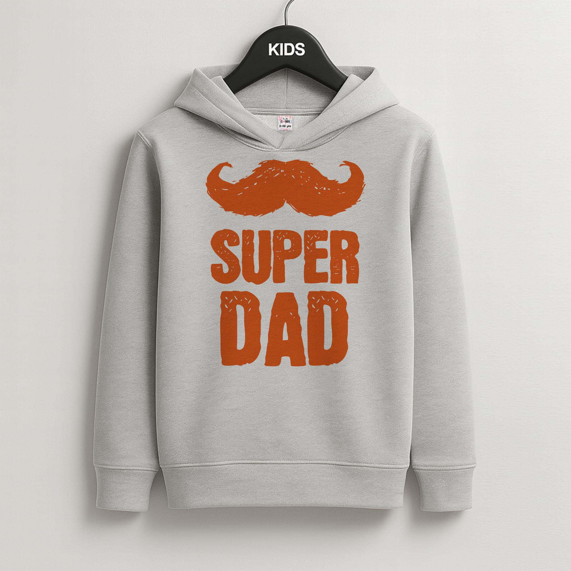 Moustache Super Dad Orange Kids Grey Hoodie