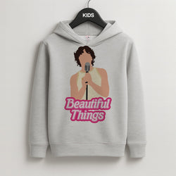 Neon Pink Beautiful Things Kids Grey Hoodie