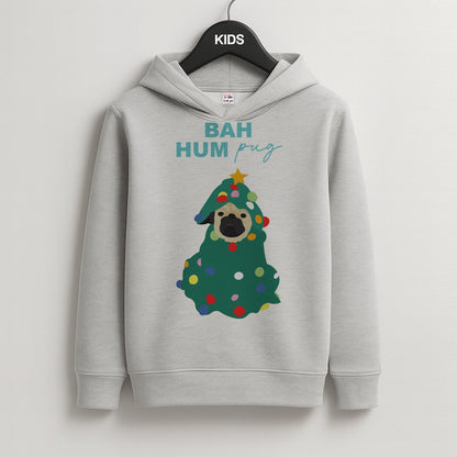 Bah Hum Pug Kids Grey Hoodie