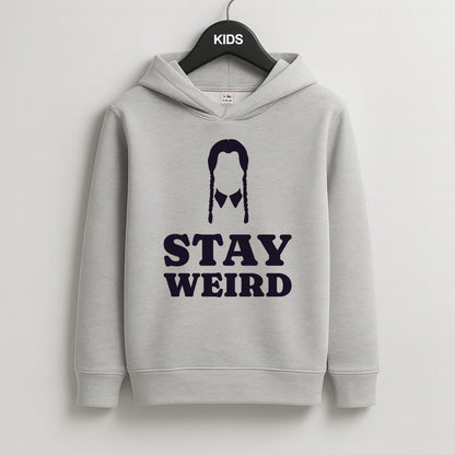 Stay Weird Purple Kids Grey Hoodie