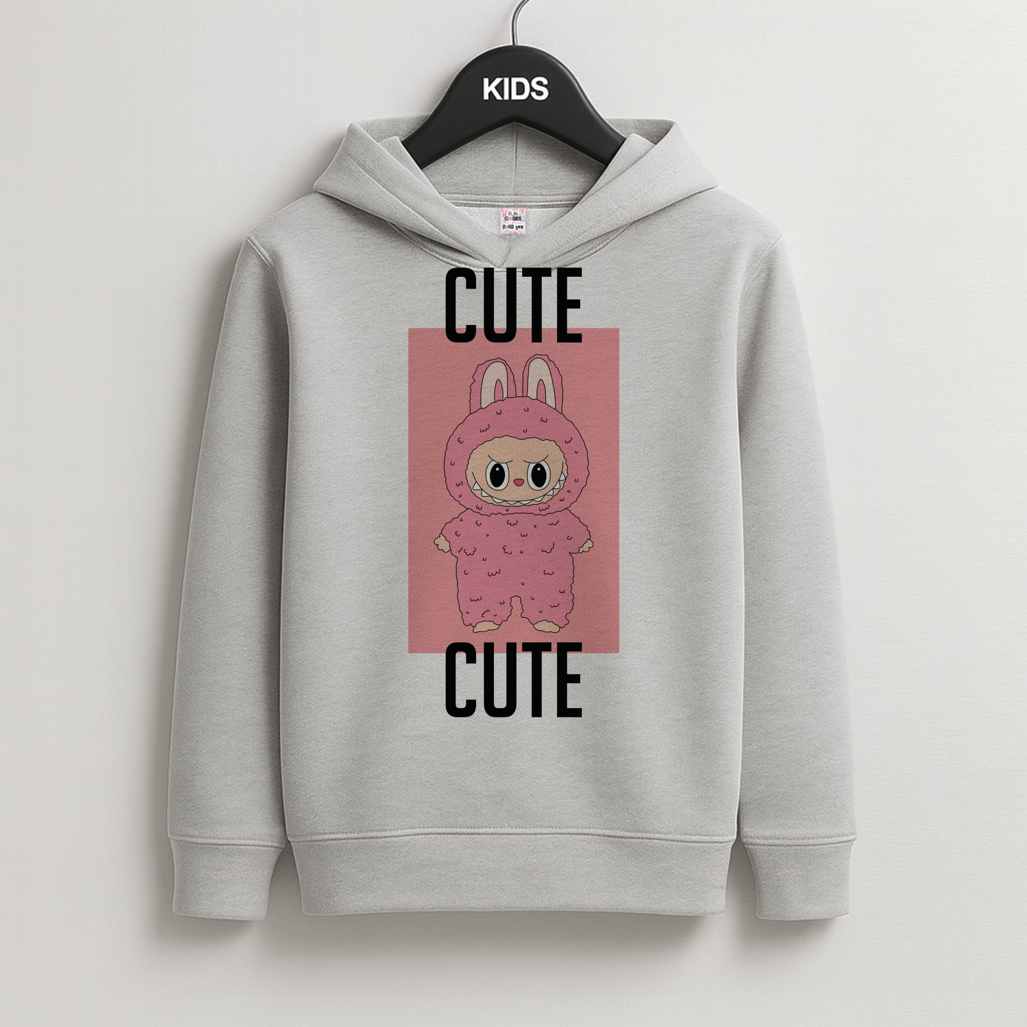 Cute Pink Monster Kids Grey Hoodie