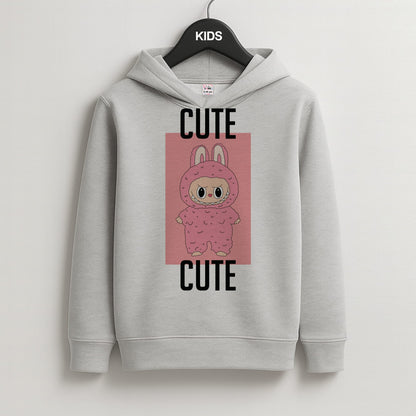 Cute Pink Monster Kids Grey Hoodie