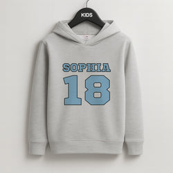 Light Blue - Personalised Football Kids Grey Hoodie
