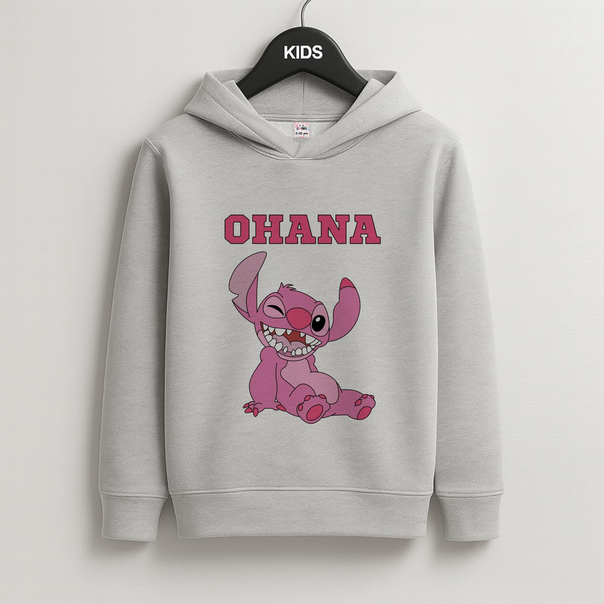 Pink Alien Ohana Kids Grey Hoodie