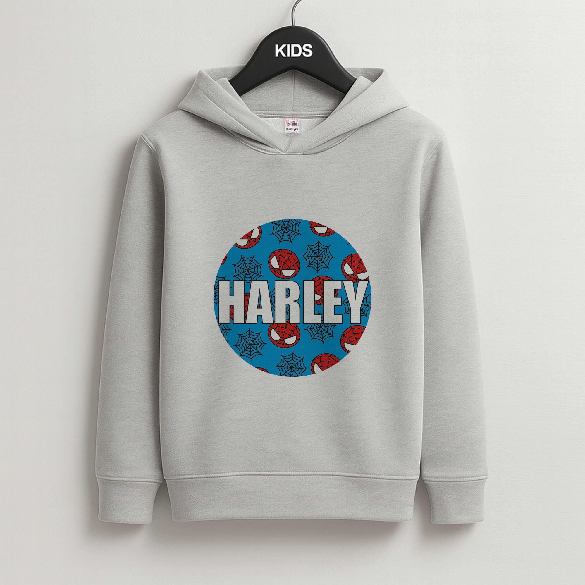 Spiderman And Webs - Personalised Superhero Comic Kids Grey Hoodie