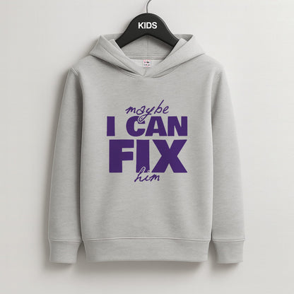 Maybe I Can Fix Him Purple Kids Grey Hoodie