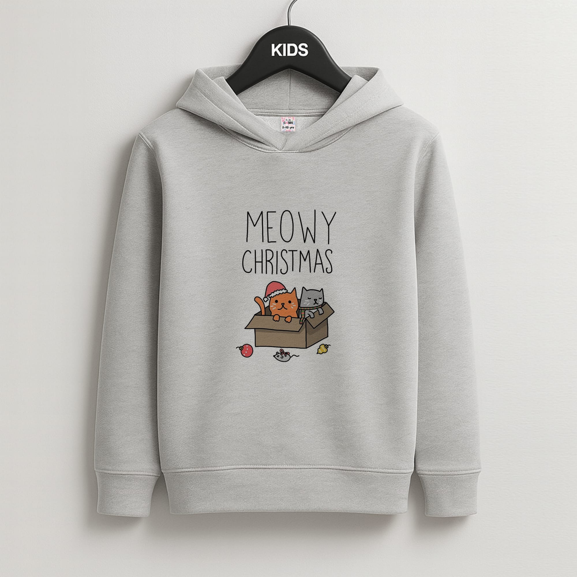 Meowy Christmas Kids Grey Hoodie