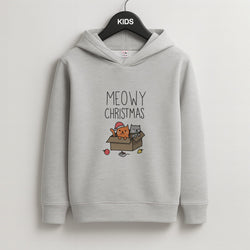 Meowy Christmas Kids Grey Hoodie