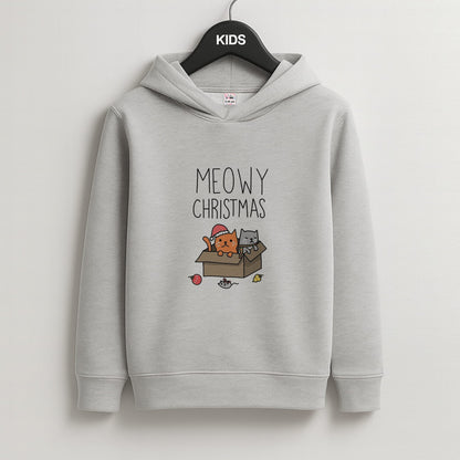 Meowy Christmas Kids Grey Hoodie