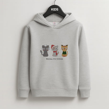 Meowy Christmas  Kids Grey Hoodie
