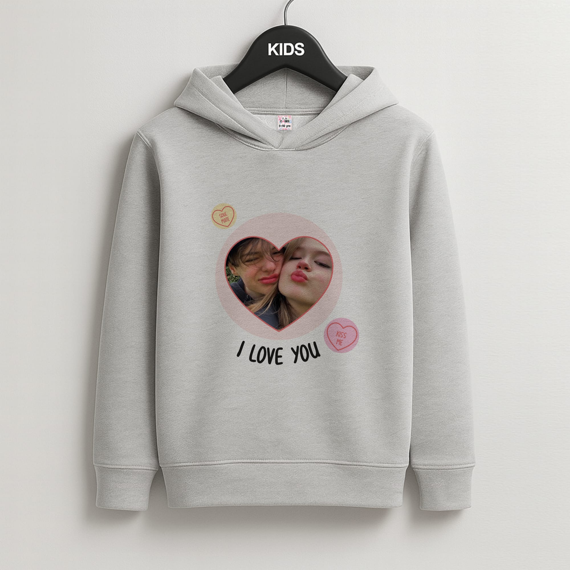 I Love You - Personalised Couples Kids Grey Hoodie