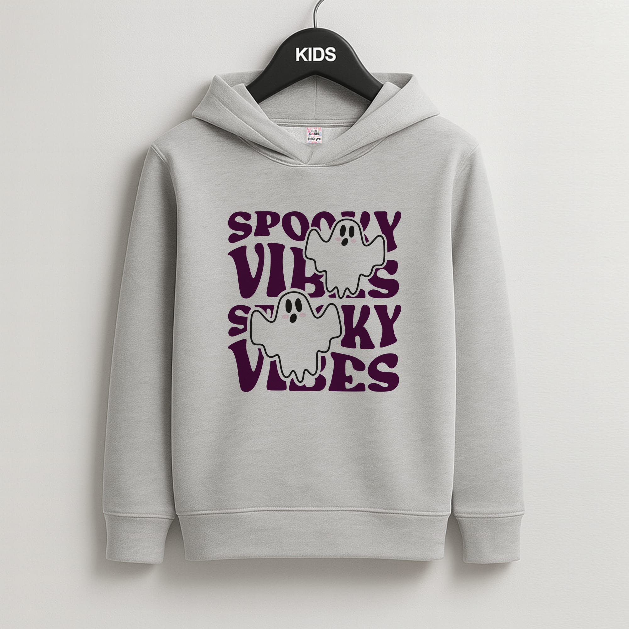 Spooky Vibes Pink Kids Grey Hoodie