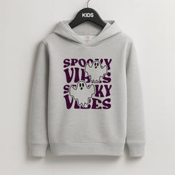 Spooky Vibes Pink Kids Grey Hoodie