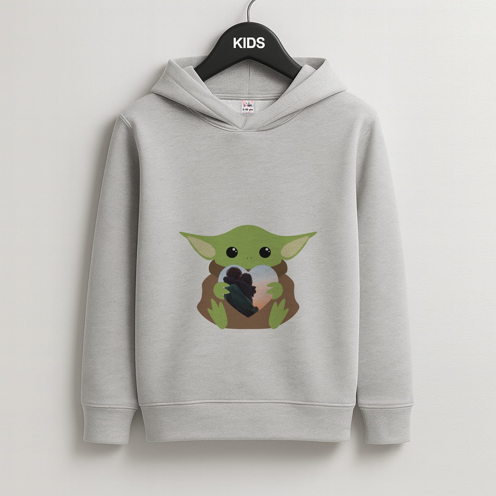 Baby Yoda - Personalised Couples Kids Grey Hoodie