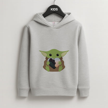 Baby Yoda - Personalised Couples Kids Grey Hoodie