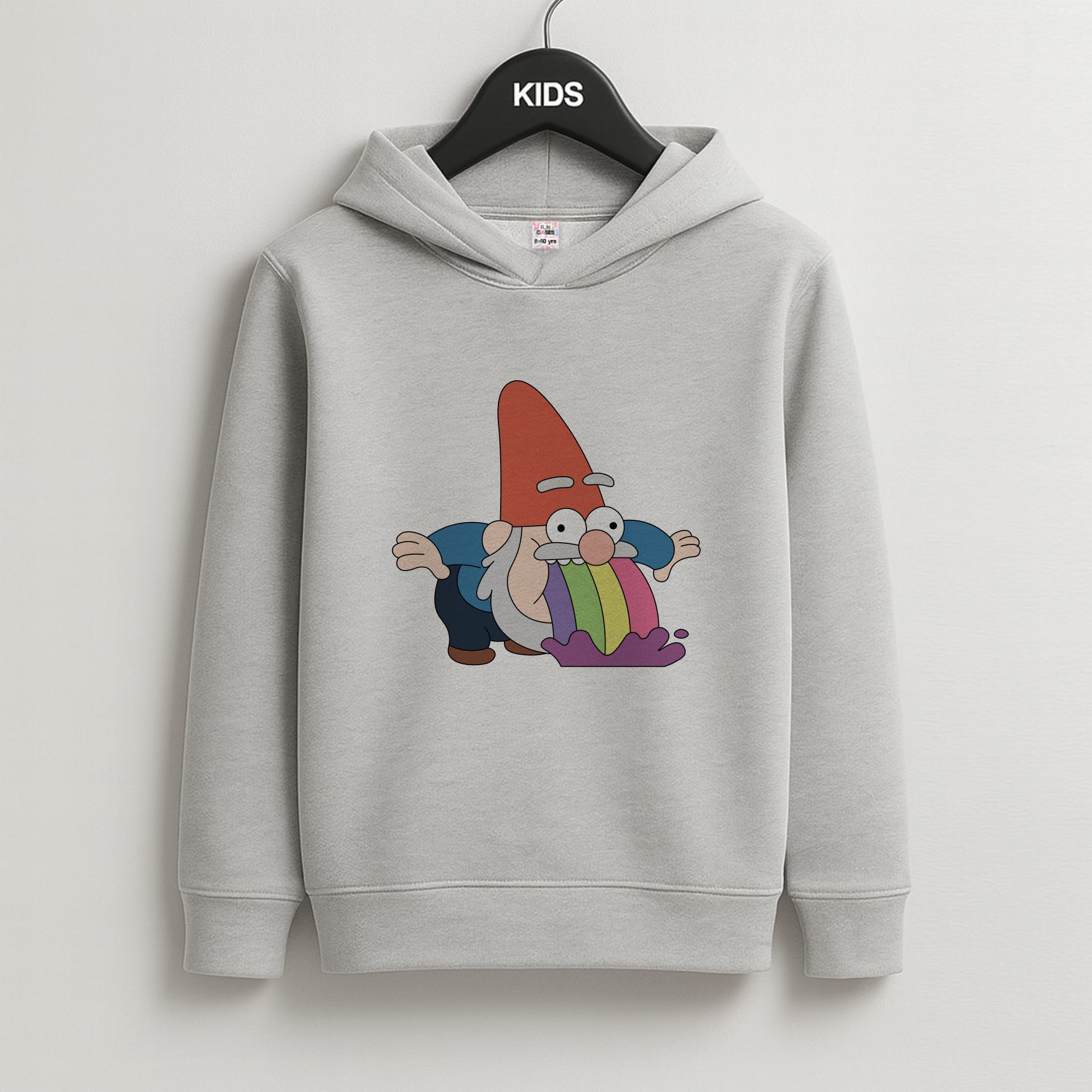 Garden Gnome Rainbow Kids Grey Hoodie